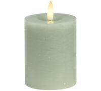 Bougie pilier LED en cire véritable avec fonction minuterie et télécommande - Bougie flamme réaliste vacillante blanc chaud Ø 7 x 9 cm - Bougie électrique sauge comme décoration de table confortable