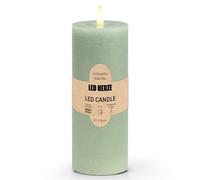 Bougie pilier LED en cire véritable avec fonction minuterie et télécommande - Bougie flamme réaliste vacillante blanc chaud Ø 7 x 18 cm - Bougie électrique vert sauge comme décoration de table