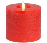 Bougie pilier LED en cire véritable avec fonction minuterie et télécommande - Bougie flamme vacillante réaliste blanc chaud Ø 10 x 9 cm - Bougie électrique rouge comme décoration de table confortable