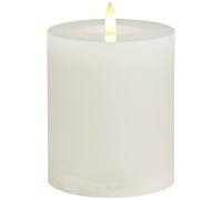 Bougie pilier LED en cire véritable avec fonction minuterie et télécommande - Bougie flamme vacillante réaliste blanc chaud Ø 10 x 12 cm - Bougie électrique en cire blanche comme décoration de table