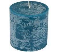 Bougie Pilier Ronde Déco "Rustique" 10cm Bleu Paon Bleu G