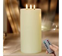 Bougie pilier sans flamme à LED en cire véritable avec minuteur, effet vacillant à 3 mèches pour mariage, maison, fête, ambiance de vacances (20 cm)
