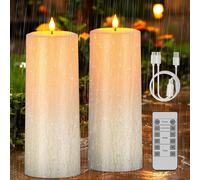 Bougie Pilier Solaire LED Rechargeable, 2pcs Imperméable Fausse Bougies à LED Flamme Vacillante Bougie Decorative Electrique avec Télécommande Décoration de Extérieur Jardin Patio Fête