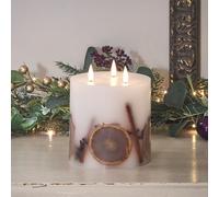 Lights4fun Bougie Pilier TruGlow® 3 Mèches à LED Oranges et Épices Séchées