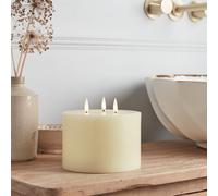 Lights4fun Bougie Pilier TruGlow® en Cire Ivoire à 3 Mèches LED Blanc Chaud à Piles pour Intérieur