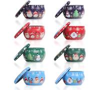 Bougie Pots de Noël, 8 Pot de Bougie Vide, Bougies D'Aromathérapie en Cire de Soja Parfumée Naturelle, Mini Pot en Métal avec Couvercle, Bougies Parfumées Cadeau pour Femme