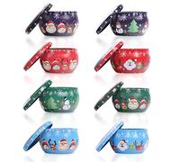 Bougie Pots de Noël,8 Pot de Bougie vide,Mini Pot en Métal avec Couvercle,Noël Rond Fer-blanc Boîtes,pour Noël,Fête d'anniversaire, Bonbonnière,Bougies de Bricolage,Cadeaux De Fête De Noël (2.2 OZ)