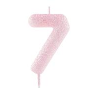 Bougie pour 7e anniversaire - Rose pailleté - Chiffre 7 - Décoration de gâteau d'anniversaire - Bougie d'anniversaire pour filles, garçons, femmes - Fournitures de fête