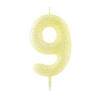 Bougie pour 9e anniversaire - Jaune doré à paillettes - Numéro 9 - Décoration de gâteau d'anniversaire pour filles, garçons, femmes - Fournitures de fête