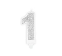 PartyDeco Bougie pour gâteau d'anniversaire Chiffre 1 argenté pailleté 7 cm