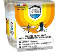 HOME DEFENSE HDBOUGIE - Bougie Répulsive Anti-Moustiques et Mouches - Bougie de prévention à base de Géraniol - Efficace contre les moustiques, mouches et moustiques tigres - Pour 20h de protection