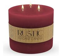 Bougie ronde à 3 mèches XXL - 12 x 12 cm - Non parfumée - Bordeaux - Grande bougie pilier avec 65 heures de combustion - Multimèches, bougie de table ronde sans odeur