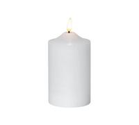 Bougie ronde à LED Flamme - cire véritable - flamme blanche chaude 3D - H : 15cm - pile - minuterie - blanc