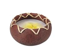 Bougie Ronde décor Fleur de Frangipanier - Terre Cuite et Rotin