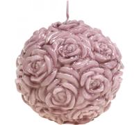 Bougie ronde en forme de boule avec des pétales de rose en plastique pour une décoration romantique
