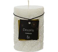 Bougie ronde en paraffine 10cm avec motif de branches de sapin blanc
