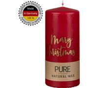 Bougie ronde Pure, Eco, Merry Christmas, Noël en rouge, 130 x 60 mm