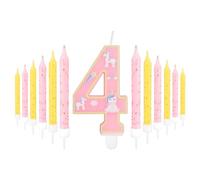 bougie rose 4e anniversaire, fille 4e anniversaire décorations,numéro 4 bougie pour gâteau, bougies de fête, bougies roses gâteau jaune décor de fête d'anniversaire, douches de bébé supplies