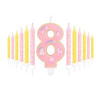 bougie rose 8e anniversaire, fille 8e anniversaire décorations,numéro 8 bougie pour gâteau, bougies de fête, bougies roses gâteau jaune décor de fête d'anniversaire, douches de bébé supplies