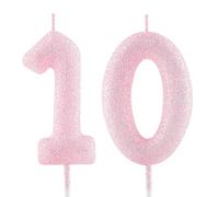 Bougie rose pailletée pour 10e anniversaire - Numéro 10 - Décoration de gâteau d'anniversaire pour filles, garçons, femmes - Fournitures de fête
