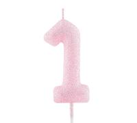 Bougie rose pailletée pour 1er anniversaire - Bougies lumineuses en forme de chiffre 1 - Décoration de gâteau d'anniversaire pour filles, garçons, femmes - Fournitures de fête