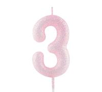 Bougie rose pailletée pour 3e anniversaire - Bougies lumineuses en forme de chiffre 3 - Décoration de gâteau d'anniversaire pour filles, garçons, femmes - Fournitures de fête