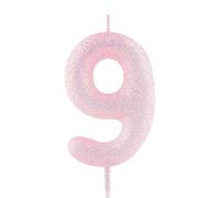 Bougie rose pailletée pour 9e anniversaire - Chiffre 9 - Décoration de gâteau d'anniversaire pour filles, garçons, femmes - Fournitures de fête