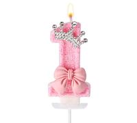 Bougie Rose pour 1er Anniversaire, Décoration pour Premier Anniversaire avec Couronne de Nœud Bougie Élégante en Cire avec Numéro Décoration de Gâteau pour Fête d'Anniversaire