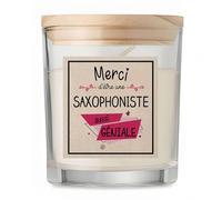 Bougie Saxophoniste Merci Géniale | Candle | Idée Cadeau Musicienne au saxophone Original Travail Départ Collègue Retraite Anniversaire Noël