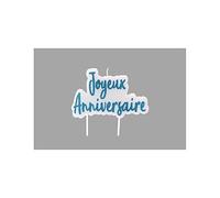 Bougie sur pique joyeux anniversaire turquoise pailletée 8 x 5 cm - Bleu - Taille Unique