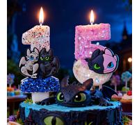 Bougie Thème Comment Enlever la Peur au Dragon, Chiffres 0-9, Décoration de Gâteau d'Anniversaire, Décoration de Fête, Décoration de Baby Shower, Cadeau F-8
