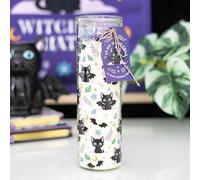 Bougie tube de lavande avec imprimé chat mignon et effrayant - Motif chat noir ludique - Parfum lavande apaisant - Idéal pour les maisons gothiques et sorcières - Durée de combustion de 55 heures