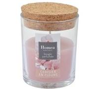 Homéa, Bougie Verrine avec Couvercle Liege D7 x 8,7 cm Essentiel Parfum Cerisier en Fleurs