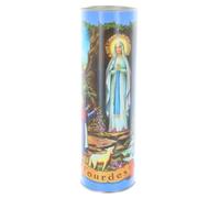 Bougie Votive - Lourdes - 21 cm - Prières Multilingues - Décor Apparition - Intérieur