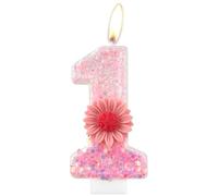 Bougies 1er d'anniversaire de margarite,Bougies rose numéro 1 pour gâteau,1er décorations d'anniversaire de filles,Gâteau Toppers roses fleur les décorations de fête d'anniversaire à thème margarite