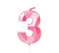 Bougies 3ème Anniversaire, Rose Numéro 3 Bougies Joyeux Anniversaire, Décorations de Topper de Gâteau Garçon Fille pour 3 Ans Fête d'anniversaire Mariage Anniversaire Fête Fournitures Rose