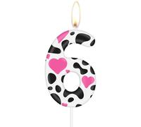 Bougies 6e d'anniversaire de vache rose,Bougie numéro 6 pour gâteau,6e Décora d'anniversaire pour filles garçons,Toppers de gâteau de vache, Animaux de ferme à thème pour les cowgirls Cowboy Party