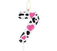 Bougies 7e d'anniversaire de vache rose,Bougie numéro 7 pour gâteau,7e Décora d'anniversaire pour filles garçons,Toppers de gâteau de vache, Animaux de ferme à thème pour les cowgirls Cowboy Party