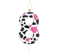 Bougies 8e d'anniversaire de vache rose,Bougie numéro 8 pour gâteau,8e Décora d'anniversaire pour filles garçons,Toppers de gâteau de vache, Animaux de ferme à thème pour les cowgirls Cowboy Party
