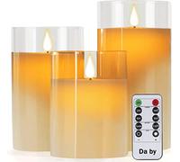 Bougies à LED de Da by, avec effet de verre 10cm，12.5cm，15cm ensemble de 3, y compris des flammes LED dansantes réalistes et une télécommande à 10 touches avec fonction de minuterie de 24 heures