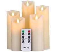 Bougies à LED de Da by, Ensemble de 5 Bougies décoratives (14 cm, 15 cm, 16 cm, 18 cm, 20 cm), Bougie sans Flamme de avec télécommande à 10 Touches.Flamme LED Clignotante, Faite de Vraie Cire
