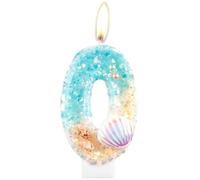 Bougies à paillettes en coquillage pour gâteau, bougies d'anniversaire sirène, décorations d'anniversaire pour filles, océan bleu, bougies d'anniversaire, conch numéro 0, décoration de gâteau pour