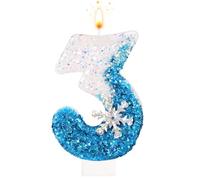 Bougies Anniversaire 0-9, Flocon de Neige Paillettes Bougie Chiffre, Blanches et Bleues Décorations de Gâteaux pour Enfants, Adultes, Anniversaire, Mariage, Anniversaire, Fournitures de Fête (3)
