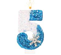 Bougies Anniversaire 0-9, Flocon de Neige Paillettes Bougie Chiffre, Blanches et Bleues Décorations de Gâteaux pour Enfants, Adultes, Anniversaire, Mariage, Anniversaire, Fournitures de Fête (5)