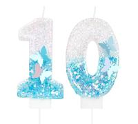 Bougies Anniversaire 10 ans, Papillon Bougies Anniversaire, Bleu Bougies d'anniversaire Personnalisées, Décorations de Anniversaires Gâteaux pour Enfants Adulte