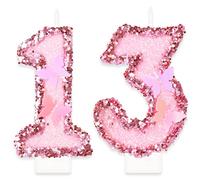 Bougies Anniversaire 13 ans, Papillon Bougies Anniversaire, Pink Bougies d'anniversaire Personnalisées, Décorations de Anniversaires Gâteaux pour Enfants Adulte
