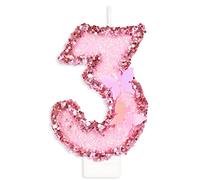 Bougies Anniversaire 3 ans, Papillon Bougies Anniversaire, Pink Bougies d'anniversaire Personnalisées, Décorations de Anniversaires Gâteaux pour Enfants Adulte