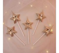 Bougies Anniversaire, 5 PCS Métallique Bougie d'anniversaire en Forme d'étoile pour Enfants et Adultes, Bougies de Gâteau pour la décoration de fête de Gâteau de Mariage d'anniversaire(Champagne Or)