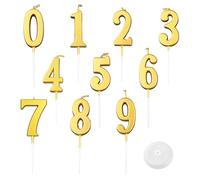 Bougies Anniversaire Chiffre - 10 Pcs Bougies pour Gâteau Kit Numéro 0 à 9, Idéal pour Gâteau d'Anniversaire, Bougies de Gâteau d'Anniversaire pour Fête d'Anniversaire, Fête (8×2.5 cm, Dorées)