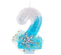 Bougies Anniversaire Chiffre 2 Flocon - Décoration Bleue et Blanche avec Jupe Flocon Pailleté, pour Gâteau Fille 2 Ans, Célébration Anniversaire Enfant, Décoration Fête Thème Glacial
